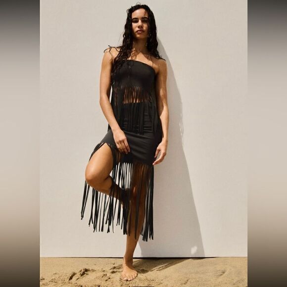 ZARA FRINGED RIBBED SKIRT - Picture 3 of 6